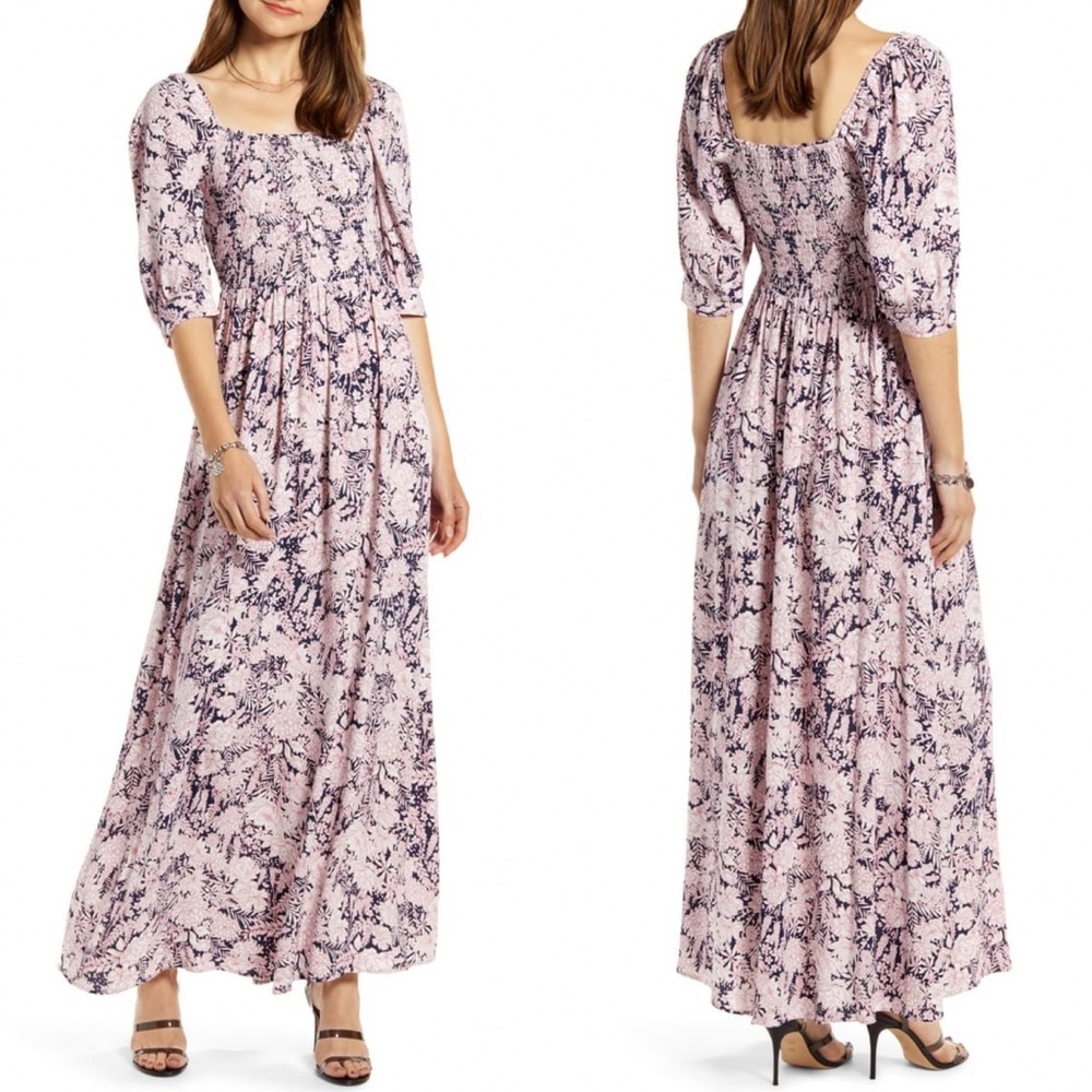 Something Navy Smocked Maxi Dress Size Small